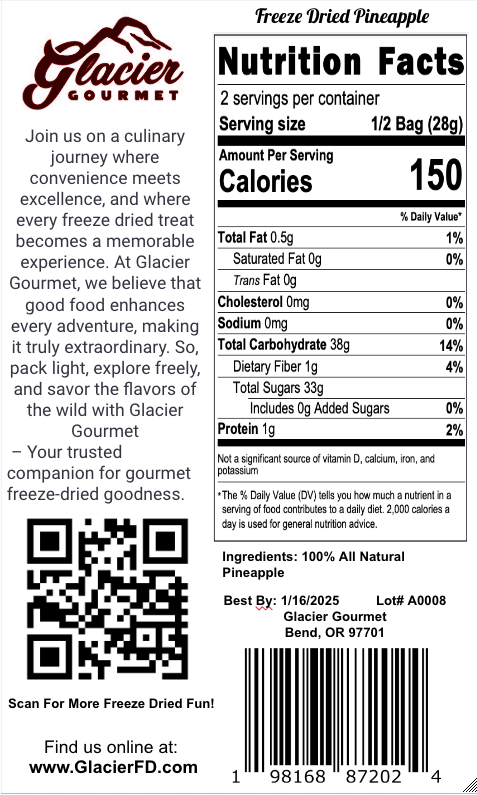 Freeze Dried Pineapple - 2oz Bag